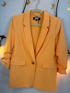 DKNY Peach-Orange Single-Button Blazer